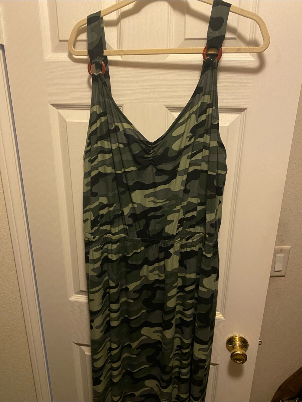Derek Heart Green Camo Ring-Accent Maxi Dress